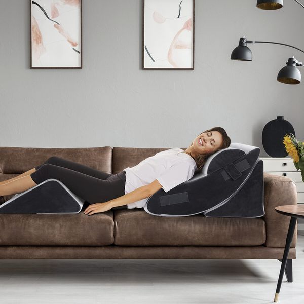 Triangle Wedge Pillow Bed Reading Cushion Set Acid Reflux Memory Foam Neck Pain Back Support Sleeping Velvet Fabric Leg Elevation