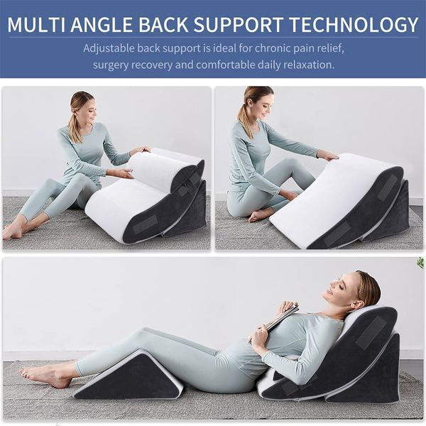 Triangle Wedge Pillow Bed Reading Cushion Set Acid Reflux Memory Foam Neck Pain Back Support Sleeping Velvet Fabric Leg Elevation