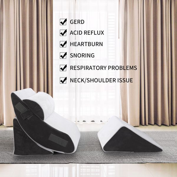 Triangle Wedge Pillow Bed Reading Cushion Set Acid Reflux Memory Foam Neck Pain Back Support Sleeping Velvet Fabric Leg Elevation