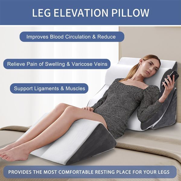 Triangle Wedge Pillow Bed Reading Cushion Set Acid Reflux Memory Foam Neck Pain Back Support Sleeping Velvet Fabric Leg Elevation