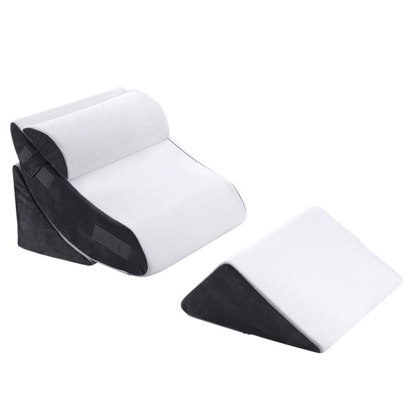 Triangle Wedge Pillow Bed Reading Cushion Set Acid Reflux Memory Foam Neck Pain Back Support Sleeping Velvet Fabric Leg Elevation