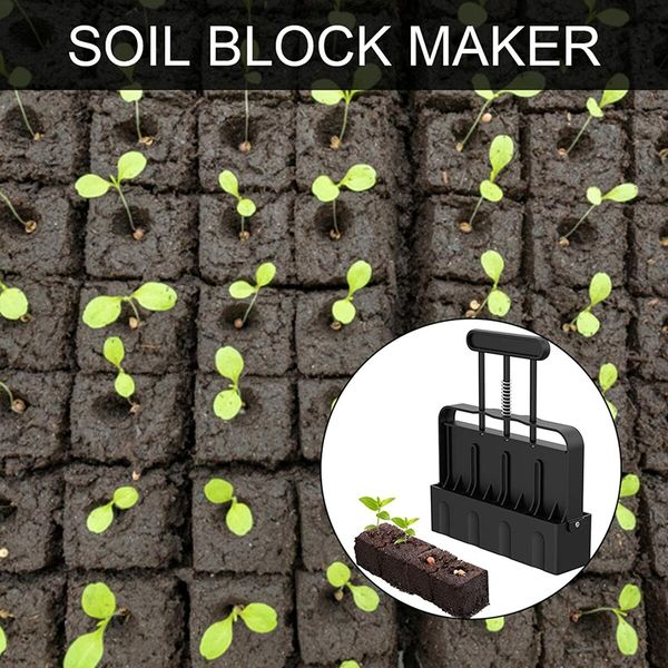 Floor Blocking Tool, 4 Grid Manual Soil Blocker, Steel Soil Block Maker, Quad Floor Blocker for Seeds