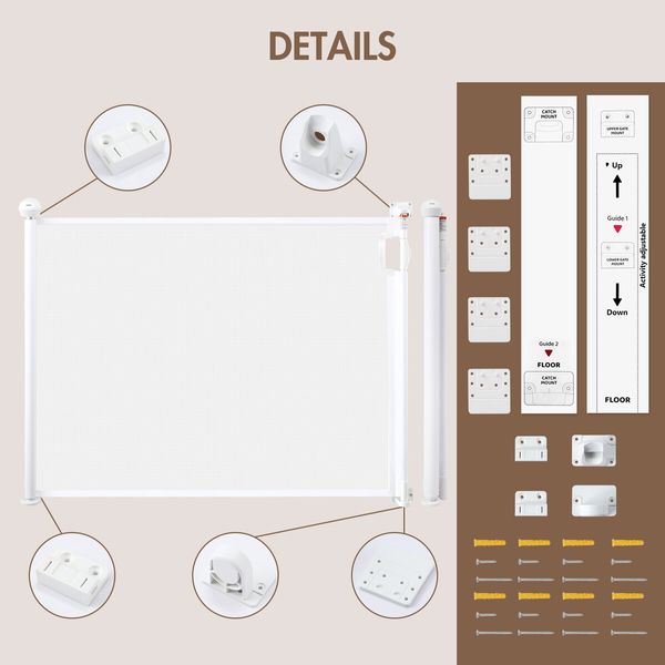 Retractable Baby Gate Safety Pet Fence Dog Enclosure Safe Guard Security Guard Stairs Mesh Indoor Outdoor 179cm White