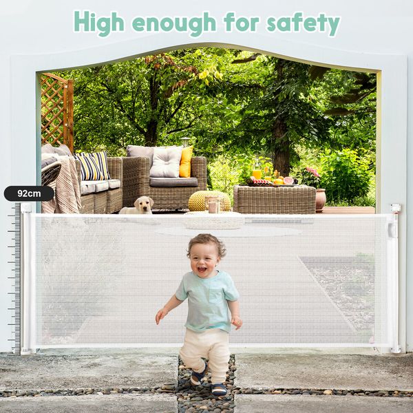 Retractable Baby Gate Safety Pet Dog Fence Enclosure Safe Guard Barrier Stair Security Mesh Puppy Cat Fencing 254cm White