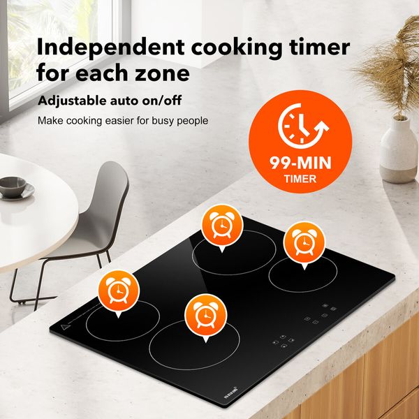 Ceramic Cooktop 60cm Electric Cooker Stove Glass Top Hob Burner 4 Zones Touch Control Kitchen Home Built In Child Lock Maxkon