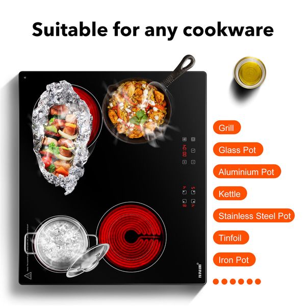 Ceramic Cooktop 60cm Electric Cooker Stove Glass Top Hob Burner 4 Zones Touch Control Kitchen Home Built In Child Lock Maxkon