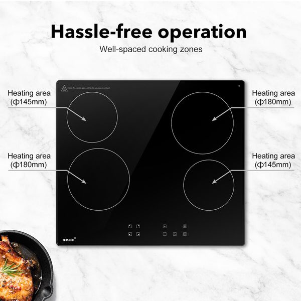 Ceramic Cooktop 60cm Electric Cooker Stove Glass Top Hob Burner 4 Zones Touch Control Kitchen Home Built In Child Lock Maxkon