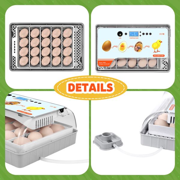 20 Eggs Incubator Automatic Hatching Chicken Chick Quail Duck Hatcher Machine Digital with Turner Candling LED