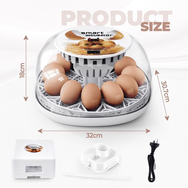 12 Eggs Incubator Automatic Hatching Chicken Quail Duck Hatcher Turner Transparent Humidity Temperature Control