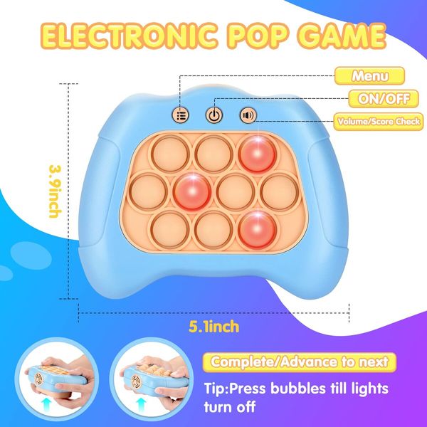 Electronic Handheld Puzzle Pop Light Up Game for Kids Sensory Fidget Quick Push Games Toy for Boys and Girls6-12 Birthday Gift Light Blue