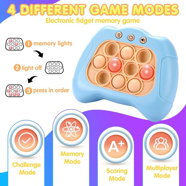 Electronic Handheld Puzzle Pop Light Up Game for Kids Sensory Fidget Quick Push Games Toy for Boys and Girls6-12 Birthday Gift Light Blue