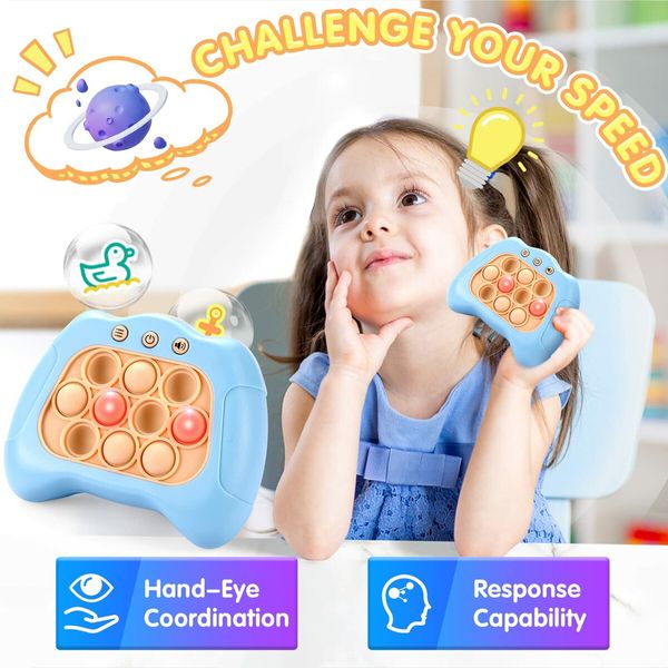 Electronic Handheld Puzzle Pop Light Up Game for Kids Sensory Fidget Quick Push Games Toy for Boys and Girls6-12 Birthday Gift Light Blue