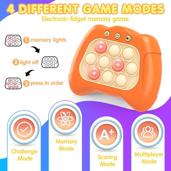 Electronic Handheld Puzzle Pop Light Up Game for Kids Sensory Fidget Quick Push Games Toy for Boys and Girls6-12 Birthday Gift Orange