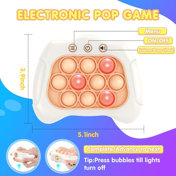 Electronic Handheld Puzzle Pop Light Up Game for Kids Sensory Fidget Quick Push Games Toy for Boys and Girls6-12 Birthday Gift White