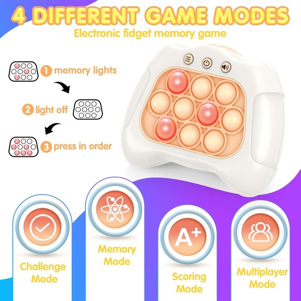 Electronic Handheld Puzzle Pop Light Up Game for Kids Sensory Fidget Quick Push Games Toy for Boys and Girls6-12 Birthday Gift White