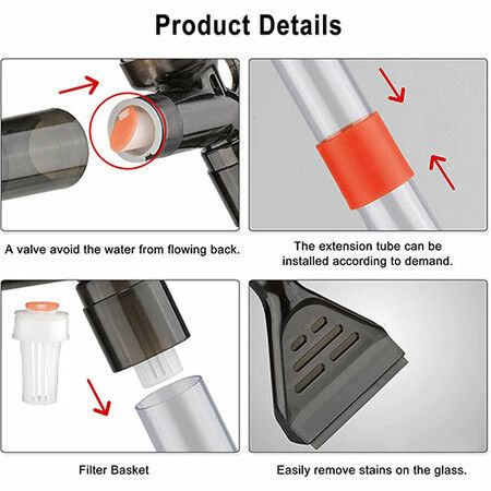 3 in 1 Fish Tank Vacuum Cleaner Tool Quick Siphon Water Changer with Air-Pressing Button for Filtering Changing Aquarium Water Cleaning Sand