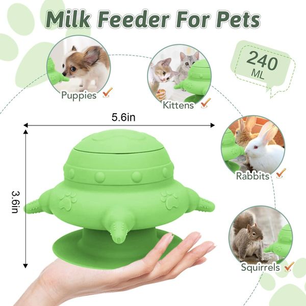 Puppy Feeder 4 Teats Puppy Milk Feeder Silicone Puppy Nursing Station, 240ml Puppy Nursing Bottles for Kittens Rabbits-Green