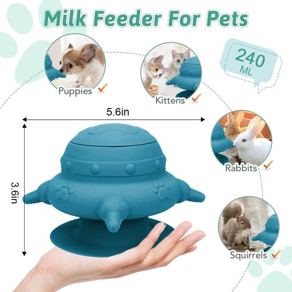 Puppy Feeder 4 Teats Puppy Milk Feeder Silicone Puppy Nursing Station, 240ml Puppy Nursing Bottles for Kittens Rabbits-Blue