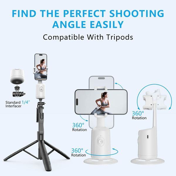 Auto Face Tracking Tripod 360° Rotation Face Body Gesture Control Smart Shooting Holder for Vlog Streaming Video Tiktok-White