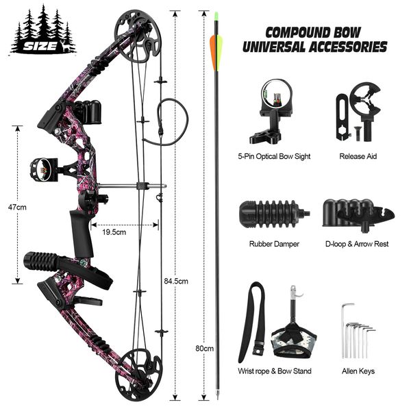 Compound Bow Arrow Kit Sports Hunting Archery Supplies Target Shooting RH 20-70lbs Adjustable Speed 320fps for Adults Beginner Master