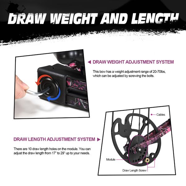 Compound Bow Arrow Kit Sports Hunting Archery Supplies Target Shooting RH 20-70lbs Adjustable Speed 320fps for Adults Beginner Master