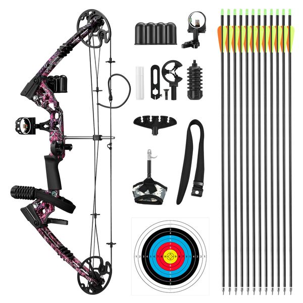 Compound Bow Arrow Kit Sports Hunting Archery Supplies Target Shooting RH 20-70lbs Adjustable Speed 320fps for Adults Beginner Master