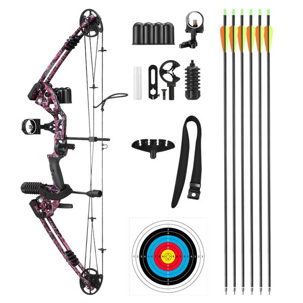 Compound Bow Arrows Set Archery Equipment Hunting Target Shooting Sports Practice Kit 20-55lbs RH Adjustable 310fps Speed Adult Beginner Master