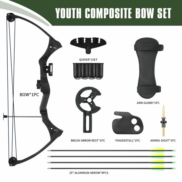 Compound Bow Arrow Archery Set 15-20lbs Sports Hunting Target Shooting RH Adjustable Speed for Youth Beginner Practice Black