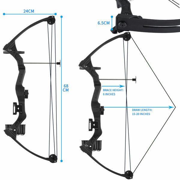 Compound Bow Arrow Archery Set 15-20lbs Sports Hunting Target Shooting RH Adjustable Speed for Youth Beginner Practice Black