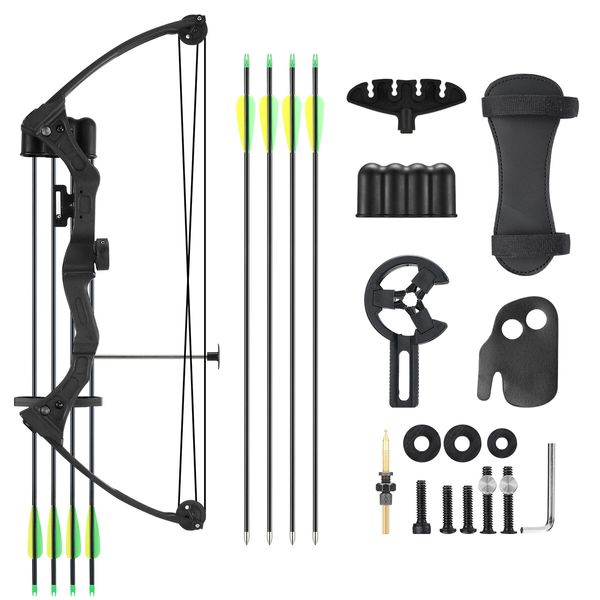 Compound Bow Arrow Archery Set 15-20lbs Sports Hunting Target Shooting RH Adjustable Speed for Youth Beginner Practice Black