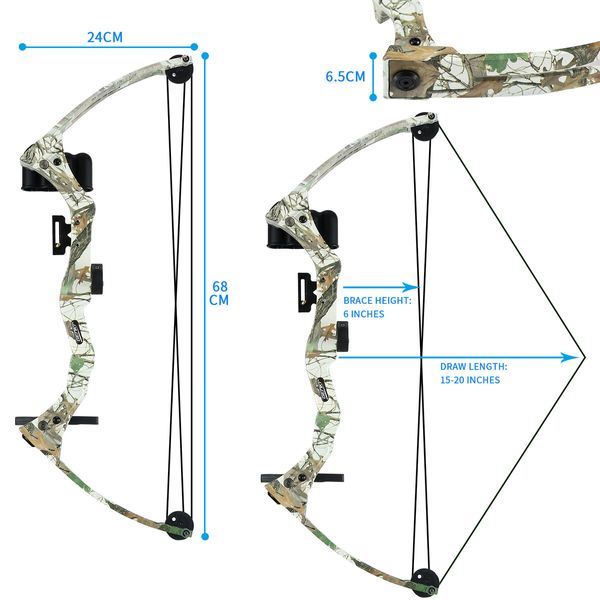 Compound Bow Arrow Set 15-20lbs Archery Sports Hunting Target Shooting RH Adjustable Speed for Youth Beginner Practice Camo