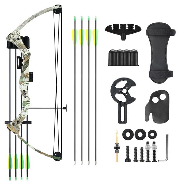 Compound Bow Arrow Set 15-20lbs Archery Sports Hunting Target Shooting RH Adjustable Speed for Youth Beginner Practice Camo