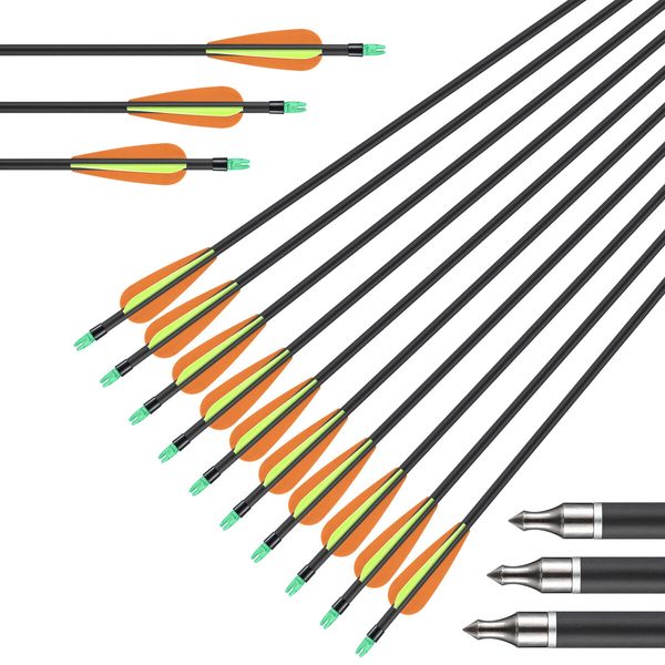 10x Fiberglass Arrows 76.2cm Shaft Archery Practice Target Shooting 18-55lbs Compound Recurve Bow Youth Beginners Dia. 8mm