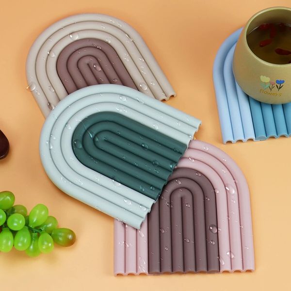 4 Pack Silicone Trivet Mat Hot Pads Colorlorful Rainbow Silicone Trivet Heat Resistant Hot Pot Holder for Kitchen