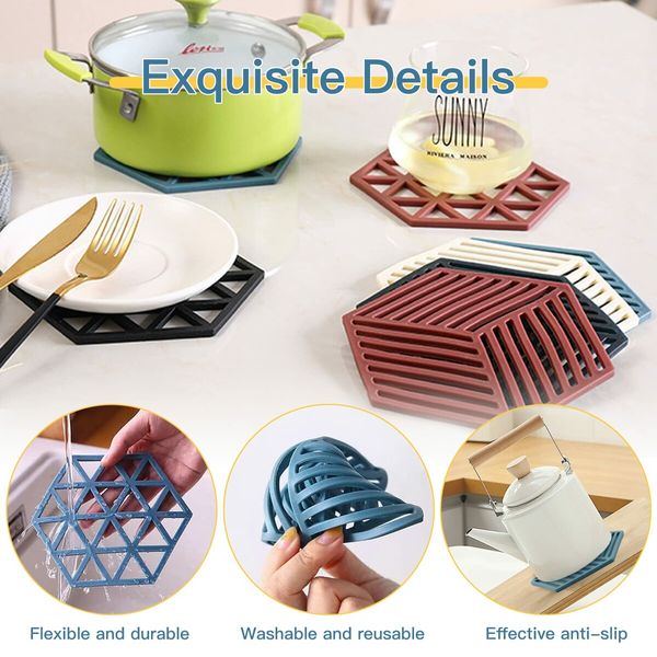 8 Pcs Silicone Trivet Mats and Hot Pads Hexagon Heat Multifunction Kitchen Tool for Bowl Mats, Dish Mats Placemats