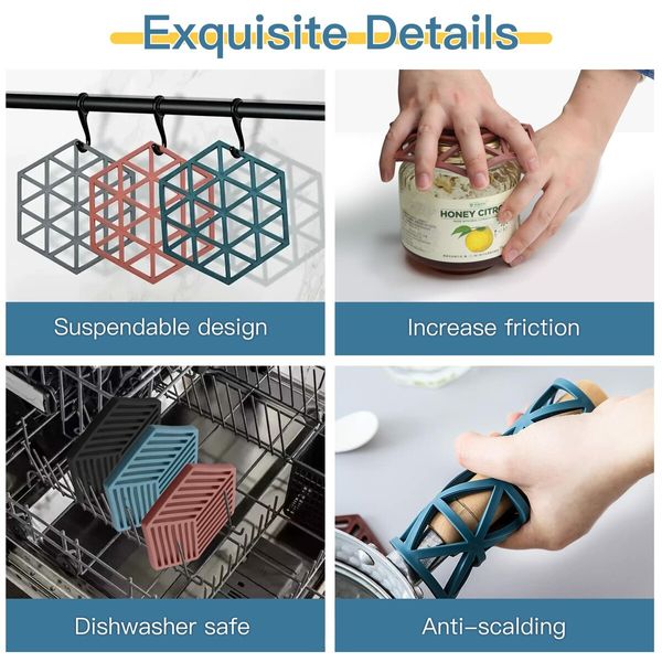 8 Pcs Silicone Trivet Mats and Hot Pads Hexagon Heat Multifunction Kitchen Tool for Bowl Mats, Dish Mats Placemats