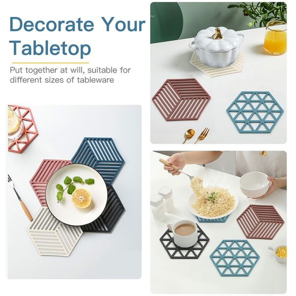 8 Pcs Silicone Trivet Mats and Hot Pads Hexagon Heat Multifunction Kitchen Tool for Bowl Mats, Dish Mats Placemats