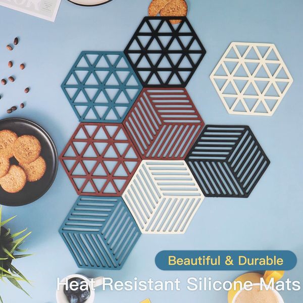 8 Pcs Silicone Trivet Mats and Hot Pads Hexagon Heat Multifunction Kitchen Tool for Bowl Mats, Dish Mats Placemats