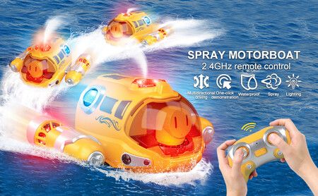 RC Spray Gasboat, Light Up RC Boat Water Toy, Fast RC Boats for Adults and Kids, 2.4GHZ Remote Control, Upgrade Swimming Pool Toy for Boys and Girls