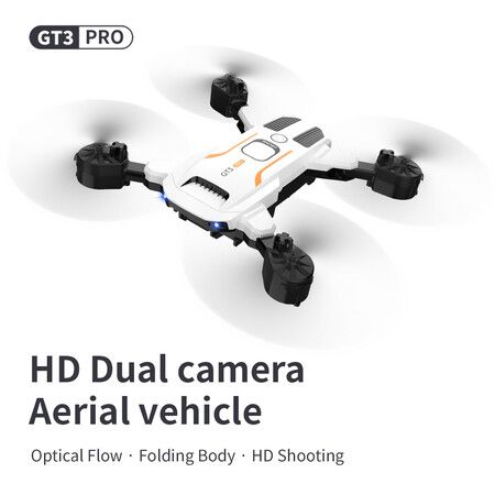 LSRC GT3 Mini Drone 4K Professional HD Dual Camera Optical Flow Position Aerial Photography RC Foldable Quadcopter WIFI FPV Toys Dual Battery White