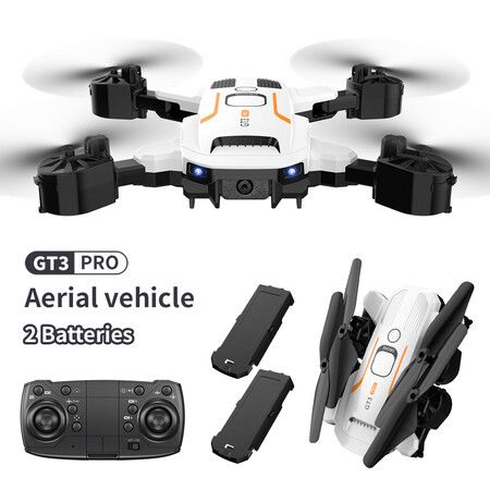 LSRC GT3 Mini Drone 4K Professional HD Dual Camera Optical Flow Position Aerial Photography RC Foldable Quadcopter WIFI FPV Toys Dual Battery White