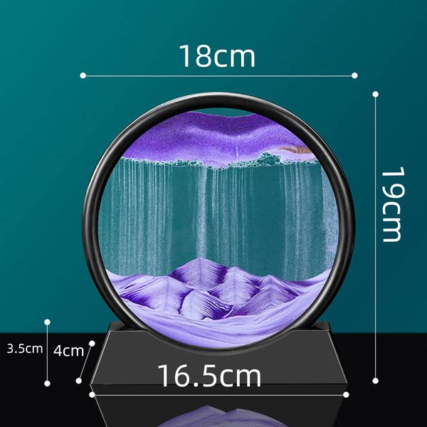 Moving Sand Art, 3D Dynamic Sand Art Liquid Motion, Round Glass 3D Deep Sea Sandscape Relaxing Home and Office Decorations (Purple,18cm)