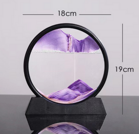 Moving Sand Art, 3D Dynamic Sand Art Liquid Motion, Round Glass 3D Deep Sea Sandscape Relaxing Home and Office Decorations (Purple,18cm)