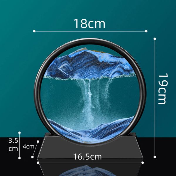 Moving Sand Art, 3D Dynamic Sand Art Liquid Motion, Round Glass 3D Deep Sea Sandscape Relaxing Home and Office Decorations (Blue,18cm)