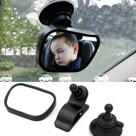 Baby Mirror for Car, Rear View Mirror 360 Degree Adjustable Strengthen Suction Cup Mirror for Car, Black