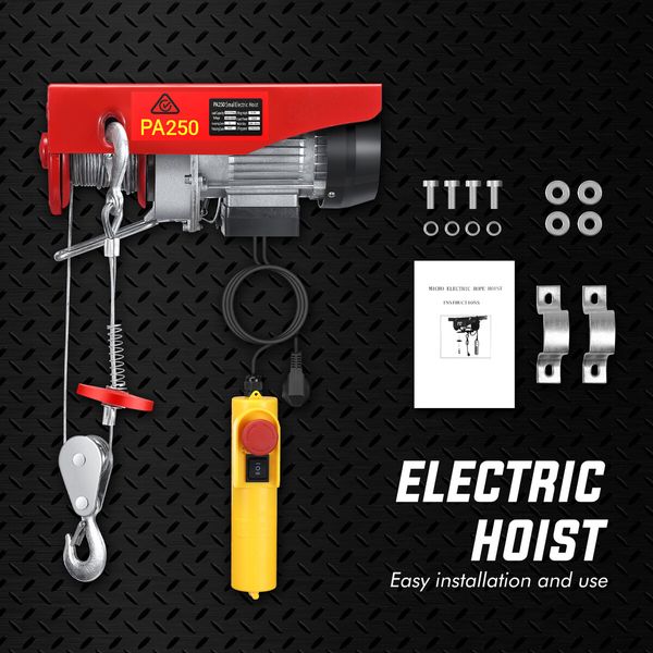 Shogun Electric Winch Engine Crane Hoist 125/250kg 220v 18m Rope Chain Lifting Machine Remote Motor Wire Lift Tool