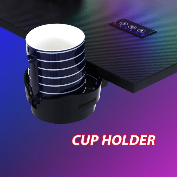 Corner Gaming Desk L Shaped Office Computer Table Racer Gamers Workstation LED RGB Black Carbon Fibre USB Wireless Charger