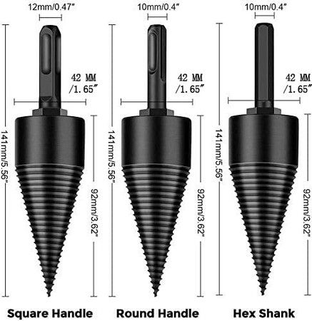 Firewood Log Splitter,4pcs Drill Bit Removable Cones Kindling Wood Splitting logs bits Heavy Duty Electric Drills Screw Cone Driver Hex + Square + Round 42mm/1.65inch