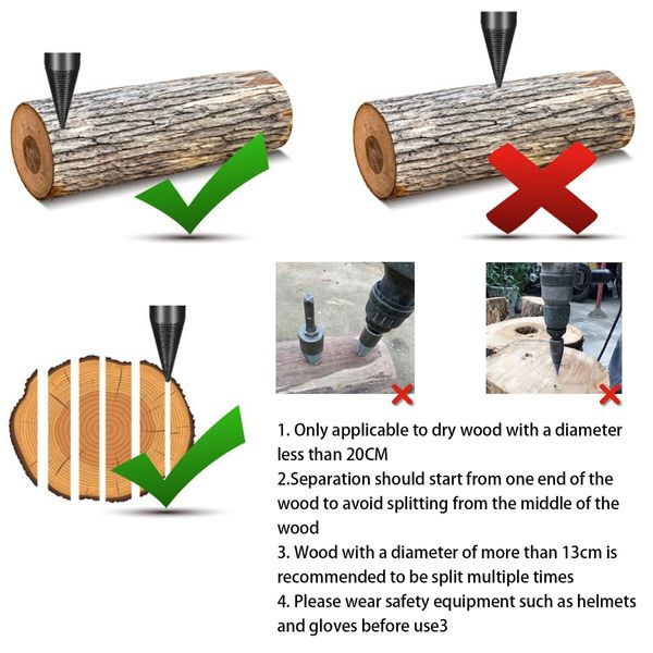 Firewood Log Splitter,3pcs Drill Bit Removable Cones Kindling Wood Splitting logs bits Heavy Duty Electric Drills Screw Cone Driver Hex + Square + Round 32mm/1.26inch