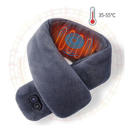 Heated Scarf with Massage Function USB Heat Shawl Electric Warm Neck Wrap Leg Exercise (Grey, One Size)